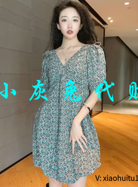 小灰兔专柜正品代购2025夏碎花泡泡袖连衣裙5500429-2A13352-001