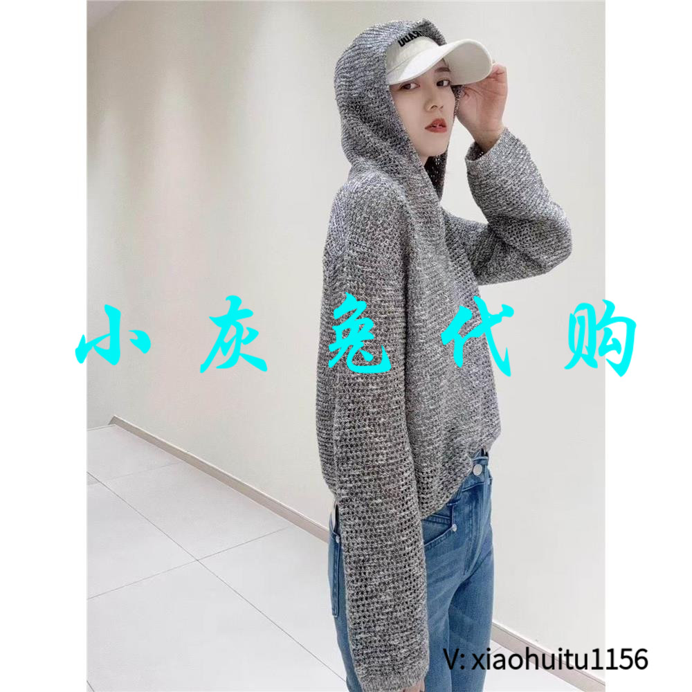 小灰兔正品代购2026夏装新款镂空宽松连帽长袖针织衫卫衣5399722