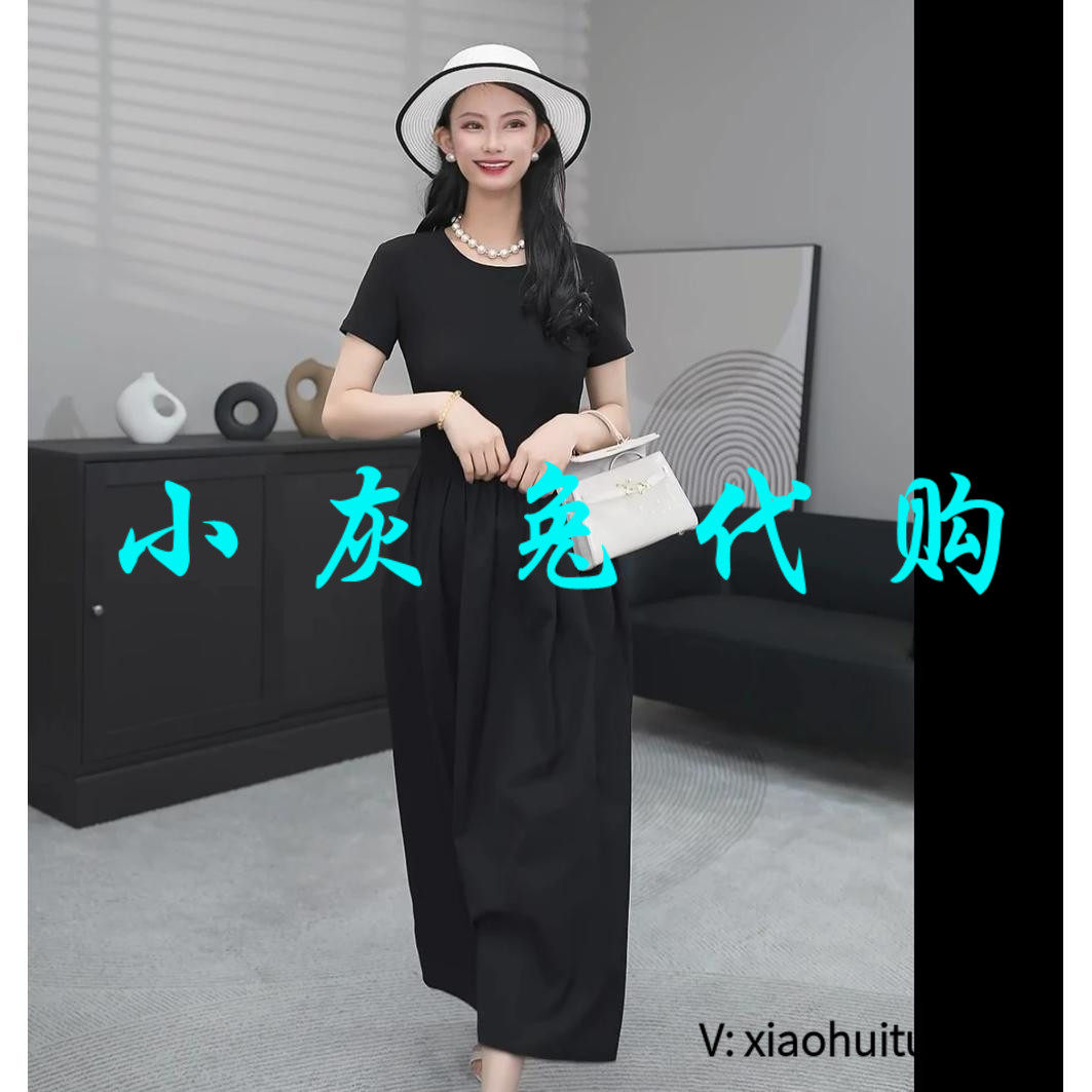 小灰兔专柜正品代购2026夏装黑色短袖连衣裙5500517-1121211-001