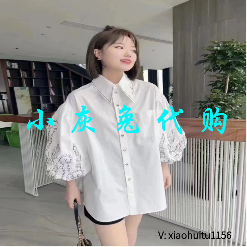 小灰兔正品代购刺绣泡泡袖衬衫