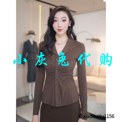 小灰兔专柜正品代购女装简约百搭V领收腰捏褶设计感衬衫130097