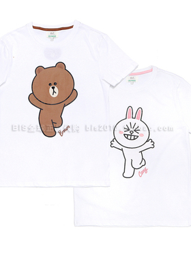 BIS现货 韩国Line 布朗熊可妮兔两件一套短袖T恤tee套装 情侣