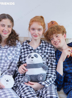 现货韩国SPAO 咱们裸熊联名 三只熊纯棉卡通情侣长袖睡衣家居服