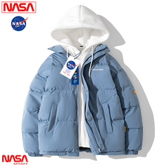 NASA潮牌联名羽绒棉服情侣款2022冬季新款连帽假两件加厚学生外套