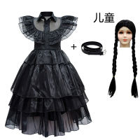 Wednesday's same style of clothing: dark Gothic punk dress, Lolita dress, puffy black dress for children thumbnail 4
