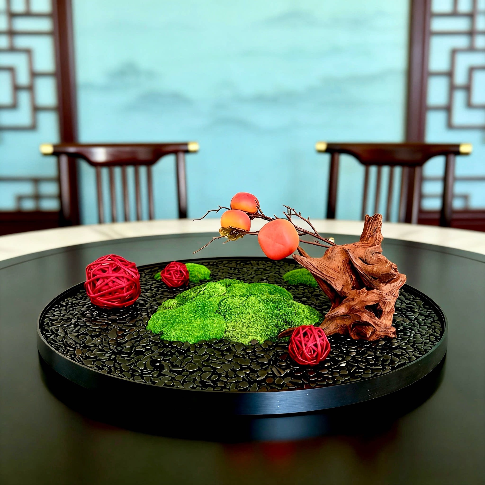 永生苔藓饭店大圆桌中间转盘艺术绿植景观装饰品餐桌摆花创意摆件