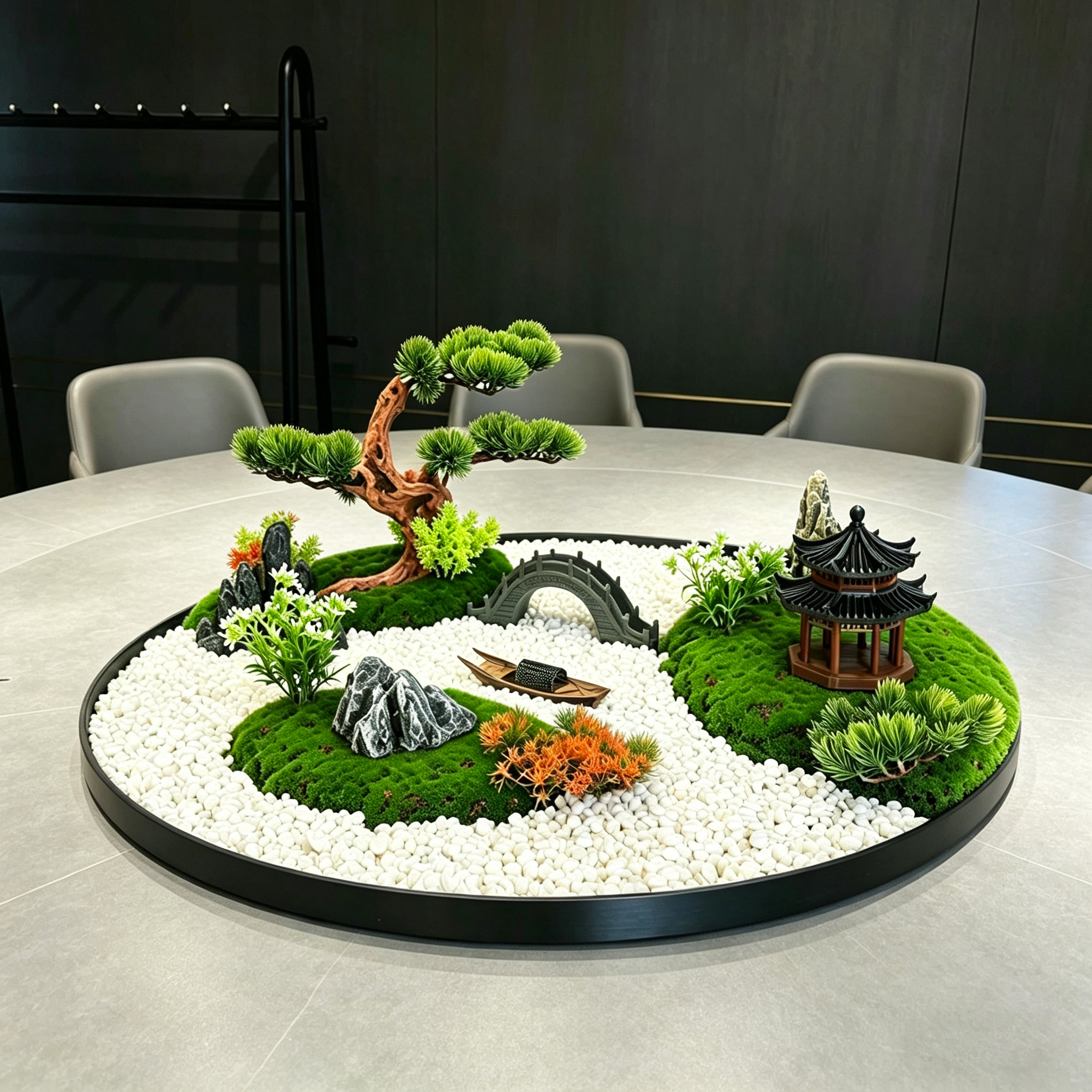 大圆桌中间转盘摆件餐桌摆花景观图片