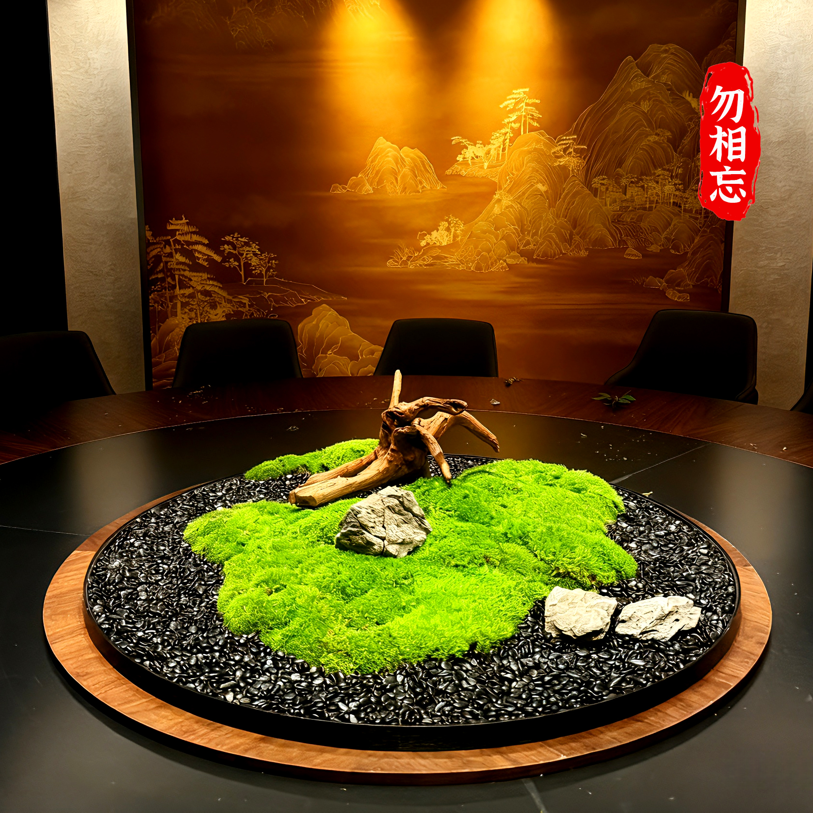 酒店大圆桌中间转盘永生苔藓景观装饰品餐桌摆花微景观创意摆件