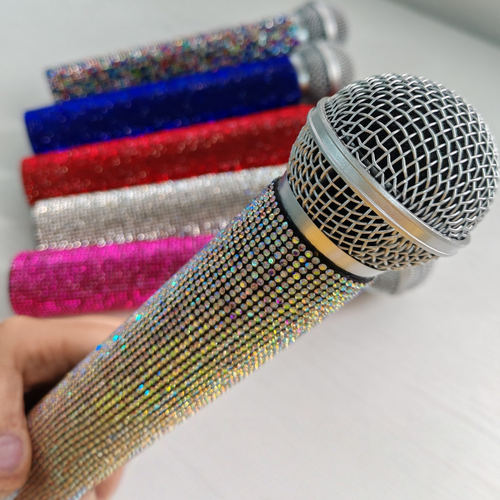 话筒道具红色带钻金彩色闪亮满钻