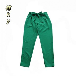 长裤 通勤简约风绿色系带休闲裤 女舒适百搭修身