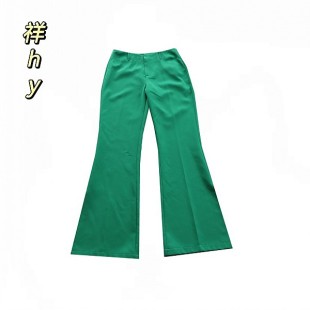 舒适长裤 通勤简约风高腰微喇休闲裤 女绿色修身