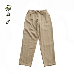 时尚 百搭长裤 女卡其色薄款 简约休闲风系带直筒裤