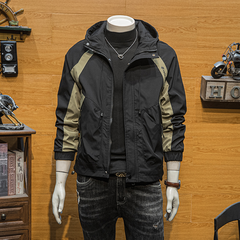 秋装夹克男2025新款潮流修身连帽上衣潮牌休闲春秋季拼色工装外套