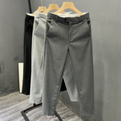 春夏季 子 九分裤 裤 高级感条纹西装 新款 休闲裤 商务正装 修身 男士 西裤