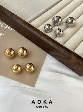 小众个性潮流欧美ins光镜面空心立体圆球耳扣百搭通勤耳饰耳钉女