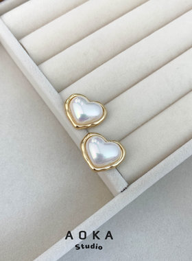 喜欢大爱心~潮流饰品不规则熔岩心形仿珍珠925银针耳钉耳环女时尚