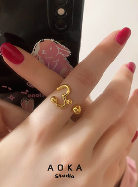 欧美ins个性几何不规则爱心镂空夸张甜酷铜镀金开口戒指轻奢饰品