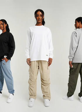 SLATT 复古美式260克重 黑白灰基础三色 小标纯棉纯色圆筒长袖T恤