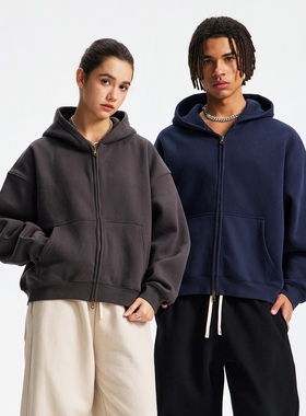 370G加绒面料 Boxyfit短款宽松 双头拉链 cleanfit纯色连帽卫衣