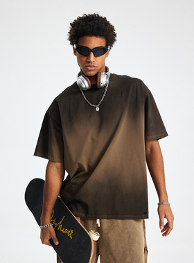 断码清仓特卖 喷马骝水洗做旧割破磨边破洞宽松短袖T恤