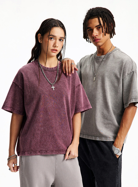 275G纯棉面料 水洗做旧炒雪花 大热流行Boxy fit短款宽松短袖T恤