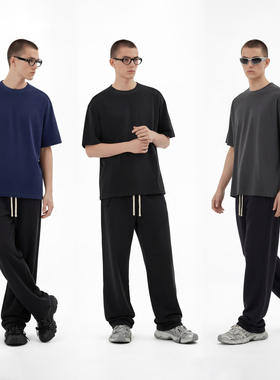 275G纯棉 领口肩脖一体式罗纹拼接 阿苏特水洗做旧宽松短袖T恤