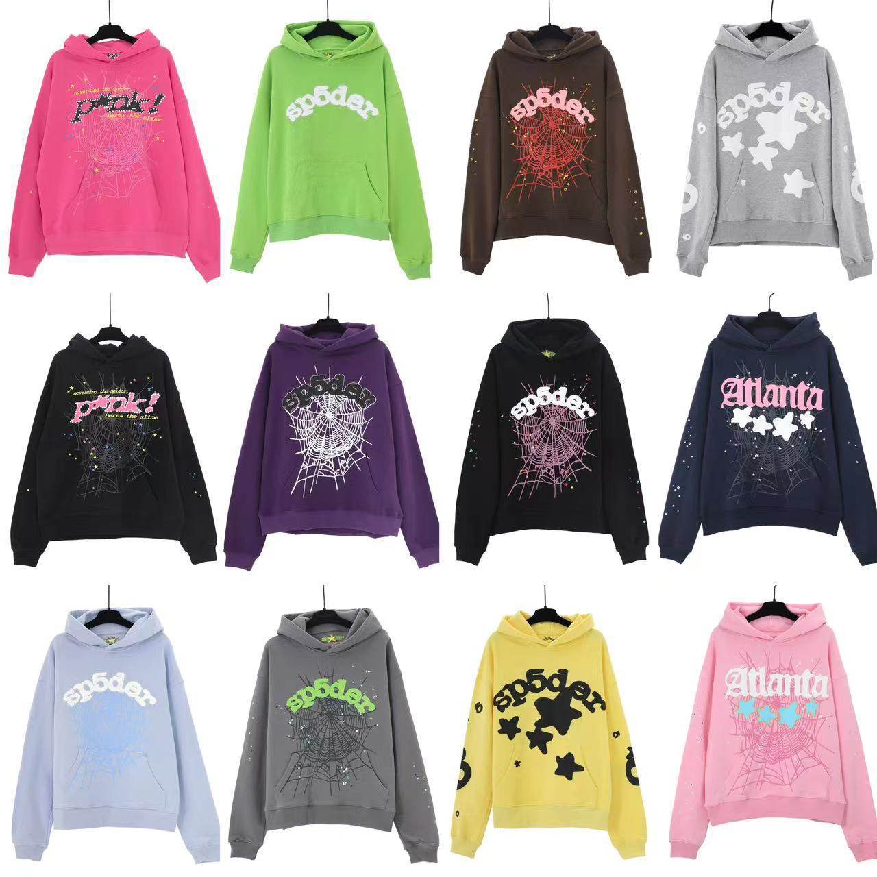 Sp5der欧美潮蜘蛛网欧美毛圈棉连帽衫卫裤发泡印花宽松卫衣套装潮