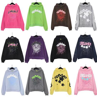 Sp5der欧美潮蜘蛛网欧美毛圈棉连帽衫卫裤发泡印花宽松卫衣套装潮