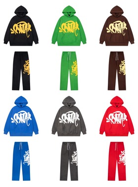 Drill Syna World经典大字母印花美潮休闲加绒连帽卫衣裤子套装