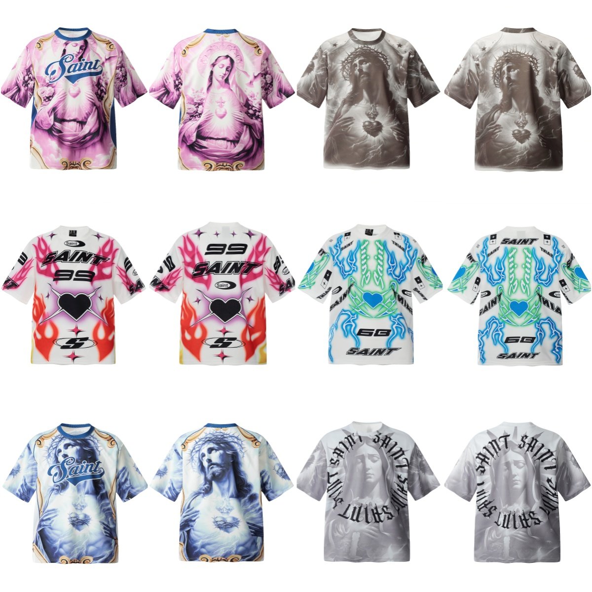 美式SAINT MICHAEL复古迷彩短袖T-shirt男士ins高街网眼速干T恤女