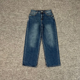 derschutze venus denim bule维纳斯刺绣牛仔裤宽松直筒休闲长裤