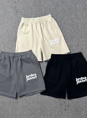 外贸BROKEN PLANET潮牌短裤美式发泡情侣短袖宽松男女百搭
