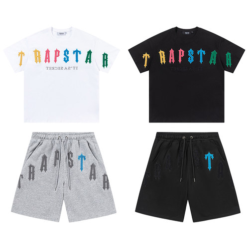 美潮Trapstar新款刺绣宝剑字母短袖T恤夏季运动休闲男女短裤套装