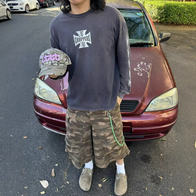 美式街头West Coast Choppers西海岸水洗做旧十字印花长袖男女款