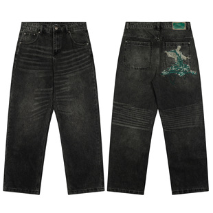 derschutze gallery Denim Jeans高街刺绣潮流休闲时尚直筒牛仔裤