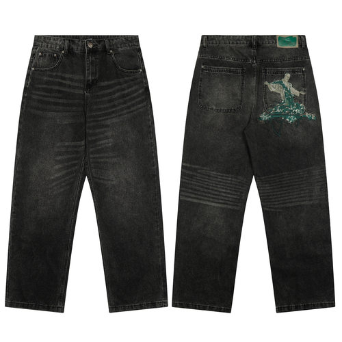 derschutze gallery Denim Jeans高街刺绣潮流休闲时尚直筒牛仔裤