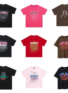 SP5DER蜘蛛网发泡印花短袖2024春夏新款男女情侣装欧美潮牌T恤