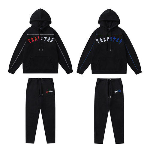 Trapstar秋冬新款拼色毛巾绣字母套装运动加绒连帽卫衣休闲卫裤潮