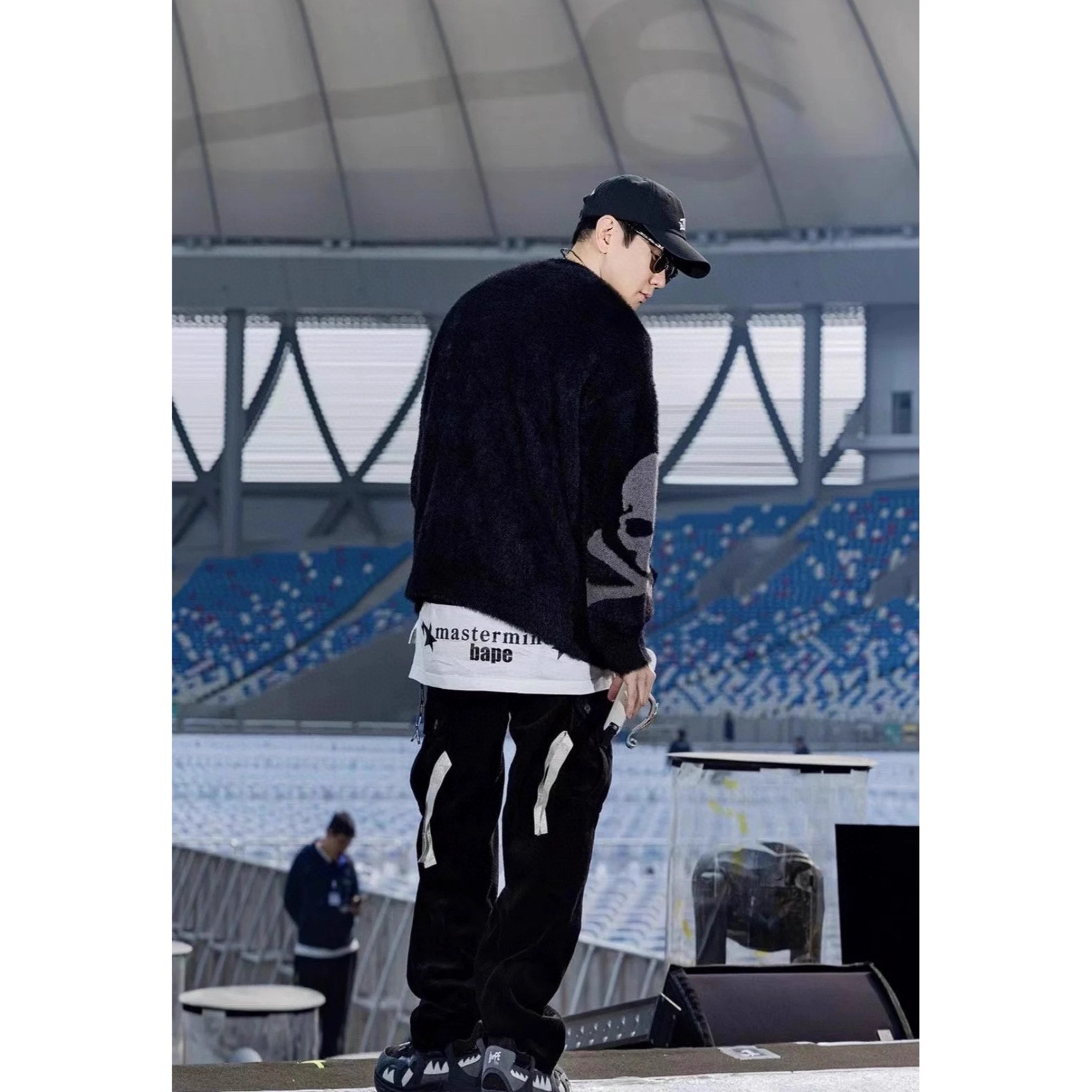 MMJ林俊杰同款外套黑色骷颅头纽扣V领长袖百搭针织开衫毛衣男女潮