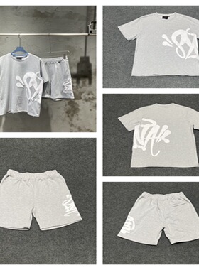 Drill Syna World发泡字母印花美潮夏季休闲潮流短袖T恤短裤套装