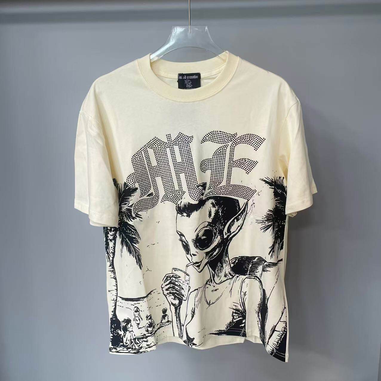 MIXED EMOTION 烫钻涂鸦印花美潮流行夏季圆领男女夏季短袖T恤潮