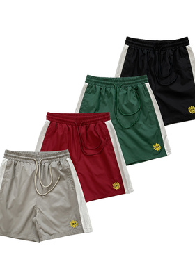 潮牌Broken Planet美式复古徽章字母刺绣拼色梭织休闲短裤男女款