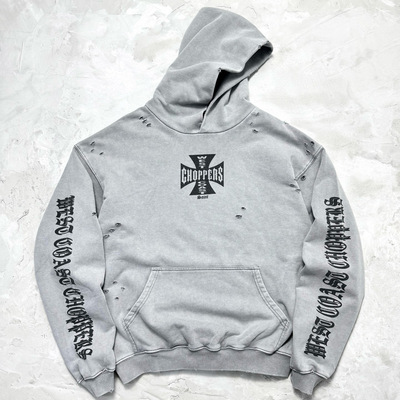 Saint “ West Coast Chopper西海岸十字洗水做旧连帽卫衣美式潮