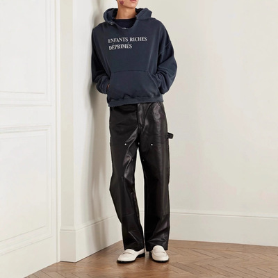 Enfants Riches Deprimes ERD标语水洗做旧破洞V领连帽衫短宽卫衣