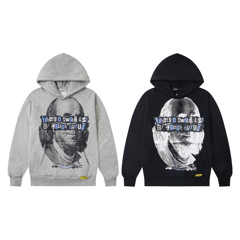 Trapstar秋冬美式街头嘻哈人像字母印花宽松男女情侣加绒连帽卫衣