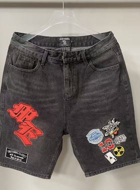 美潮MIXED EMOTION美式街头嘻哈刺绣休闲男女牛仔短裤五分裤