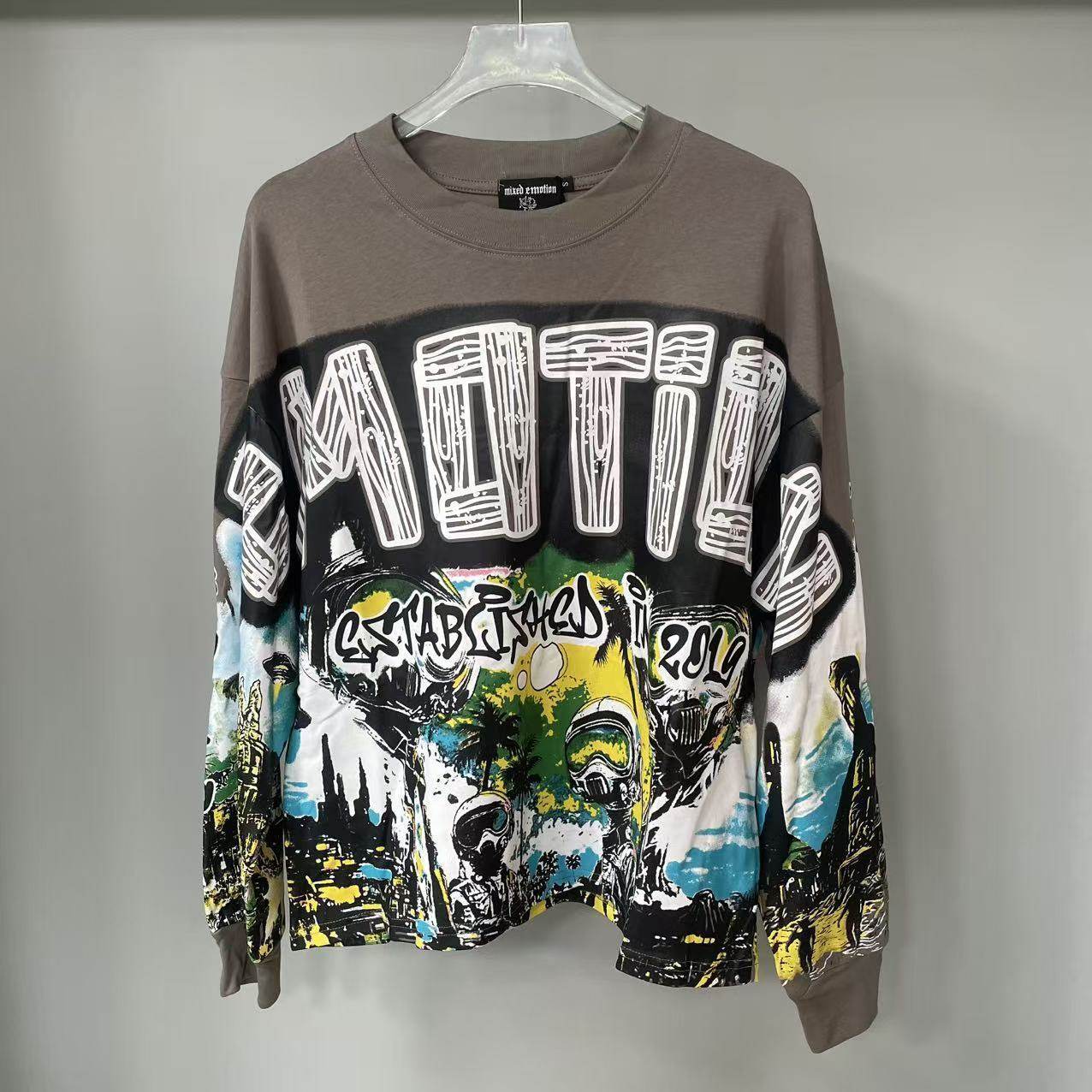 MIXED EMOTION美式街头复古外星人印花嘻哈男女宽松休闲长袖T恤潮