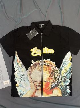 MIXED EMOTION街头字母蒙面天使印花短袖衬衫沙滩休闲短裤套装ins