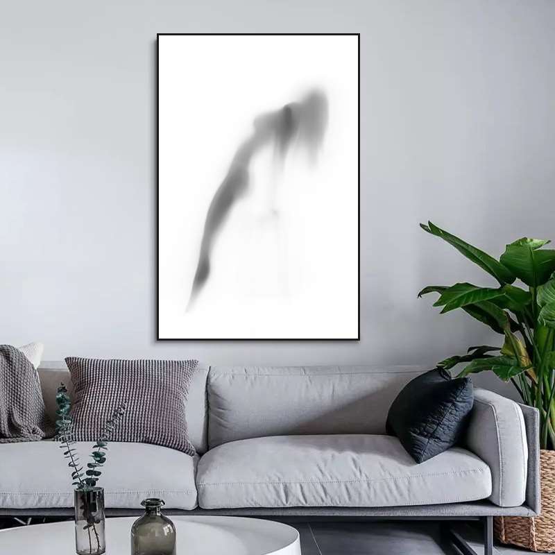 高档现代极简黑白灰抽象装饰画人物美女小众挂画素描简约客厅卧室图片