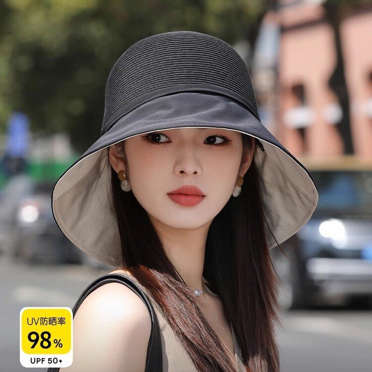 夏季大檐遮脸遮阳防晒帽子女2025新款防紫外线显脸小百搭渔夫帽子